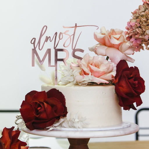 Laser Cut Rose Gold Engagement Cake Topper