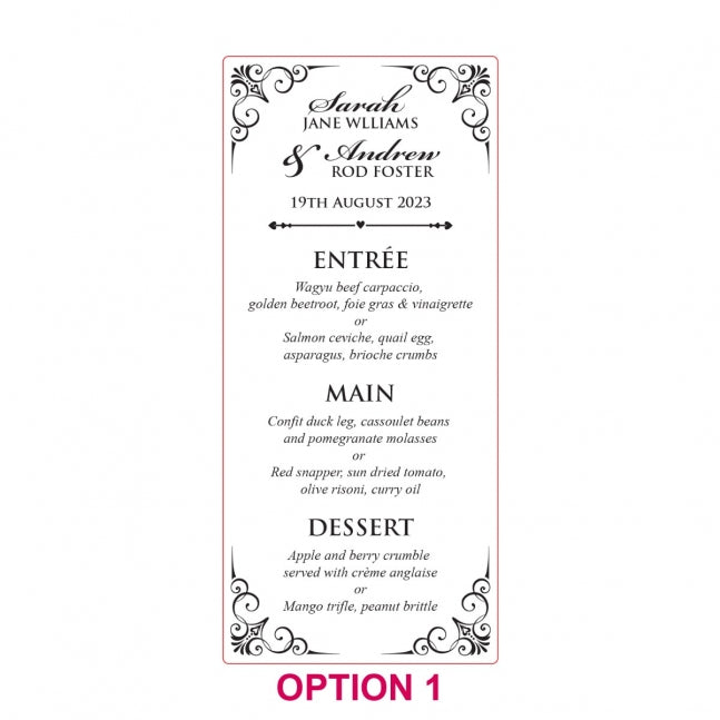 Engraved Acrylic DL Wedding Menus