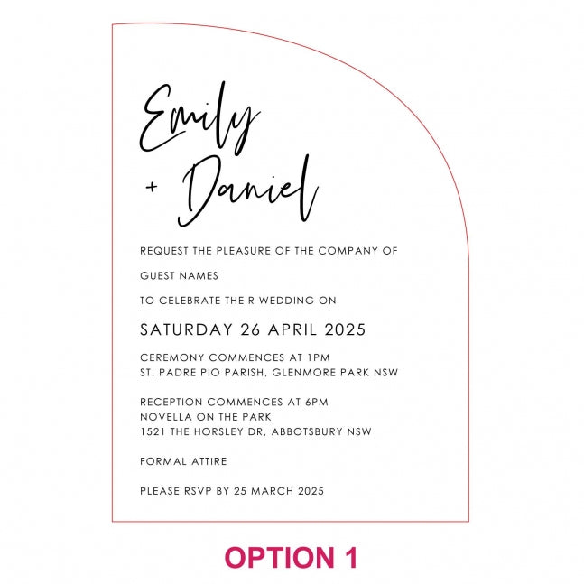 Engraved 5x7 Acrylic Semi Arch Wedding Invitations