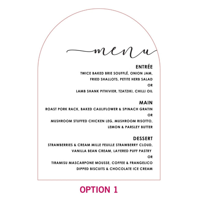Engraved Clear Acrylic Wedding Arch Menu