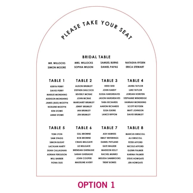 Printed A1 Size Bamboo Arch Wedding Seating Chart