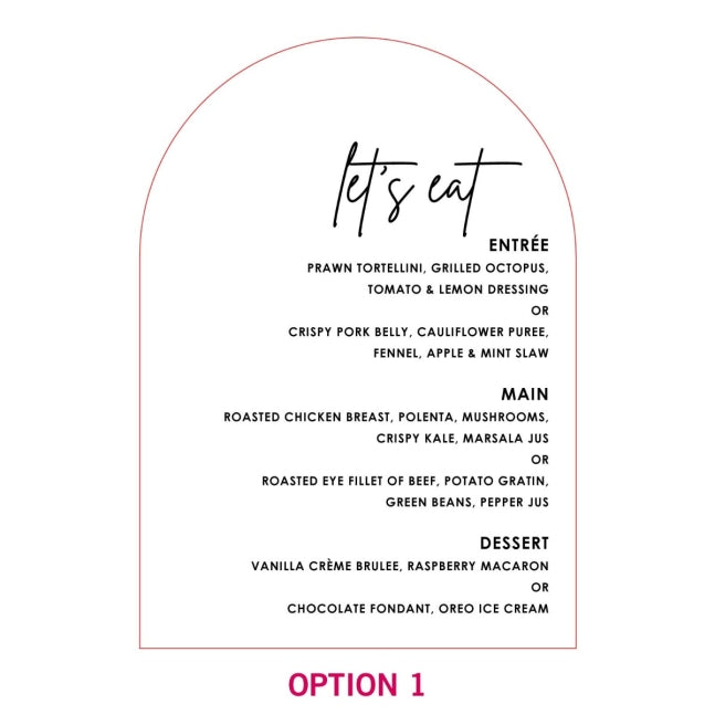 Engraved Frosted Acrylic Wedding Arch Menu