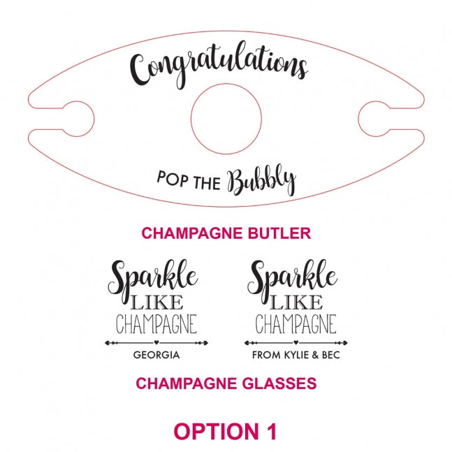 Engraved Wooden Corporate Champagne Butler Set with Two Champagne Glasses