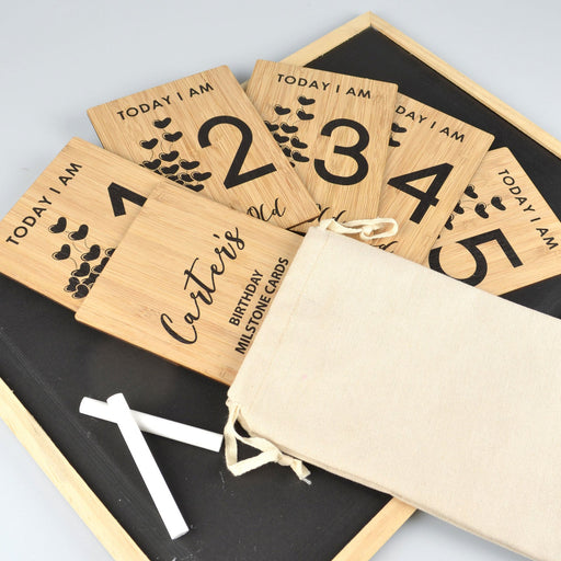 Black Printed Bamboo Birthday Milestone Cards 1-6 Set of 6