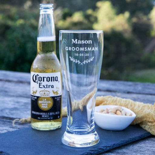 Personalised Engraved Name Groomsman Wedding Beer Glass