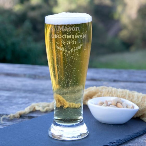 Customised Engraved Wedding Groomsman Beer Glass