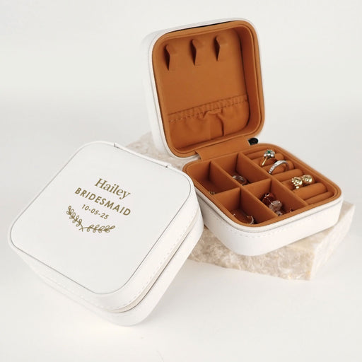 Engraved Personalised White Leatherette Travel Jewellery Case