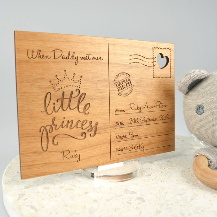 Personalised Engraved Father's Day Wooden “New Dad” Postcard with Stand