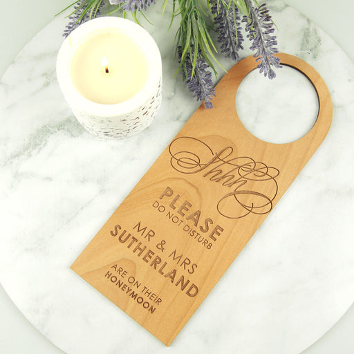 Personalised Engraved Wooden Honeymoon Door Hanger Sign