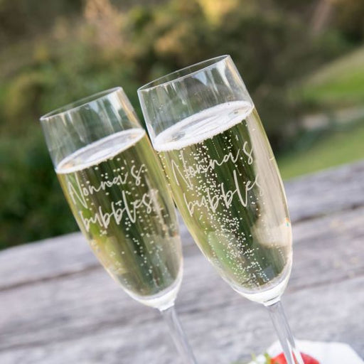Personalised Engraved Twin Mother's Day Champagne Glasses Present in Black Gift Presentation Box