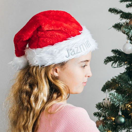 Customised Embroidered Silver Name Red and White Santa Hat