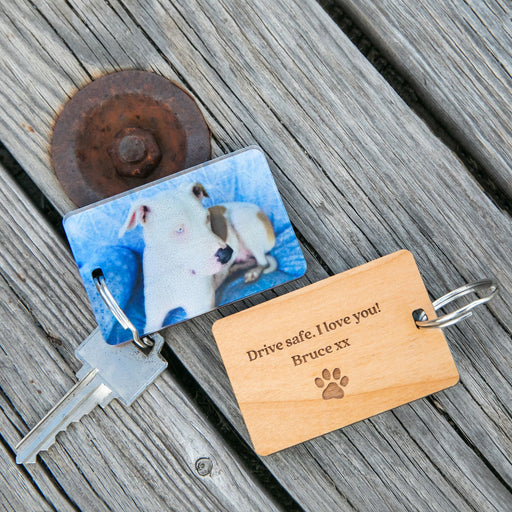 Personalised Engraved Photo Printed Pet Wooden Keyring Birthday Present