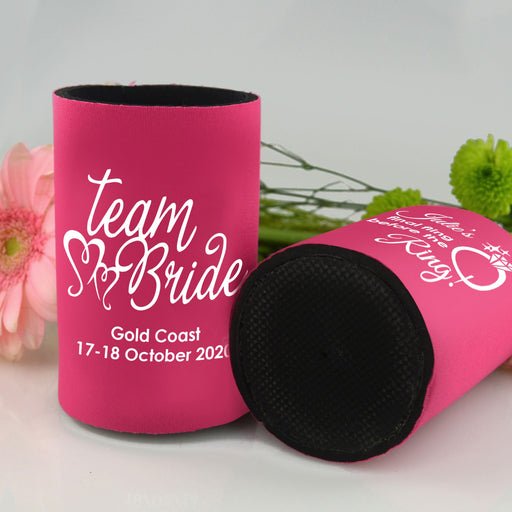 Personalised Printed Hens Party Pink & Purple Stubby Holders