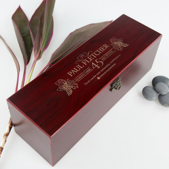 Personalised Engraved Corporate Wooden Stained Wine Box Set Gift with wine stopper, waiter’s friend, aerator and cork saver