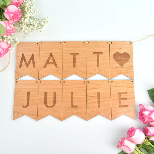 Custom designed engraved Wooden Wedding Ceremony and reception Bunting