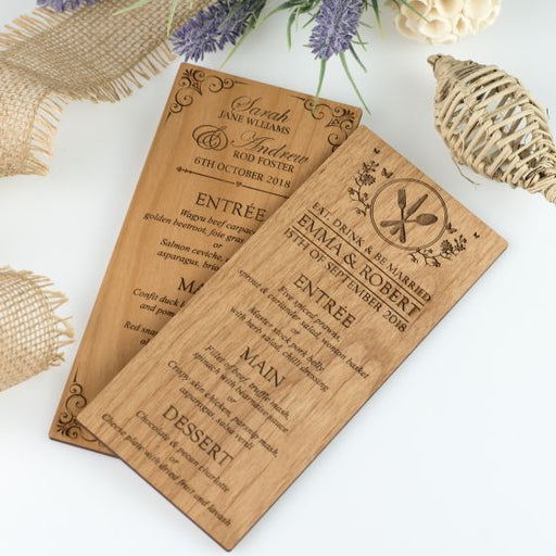 Personalised Engraved Wooden Wedding Reception Menus