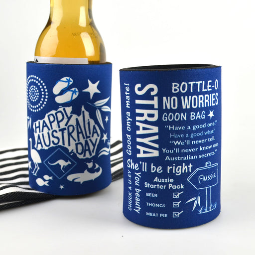 Blue Australia Day Printed Stubby Holder Gift