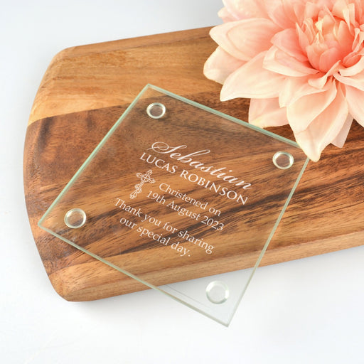 Personalised Engraved Christening Baby Glass Coaster Favour