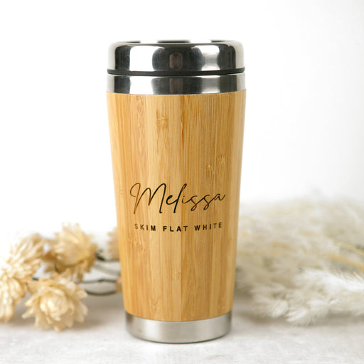 Personalised Engraved Christmas Named Bamboo Travel Mug Present