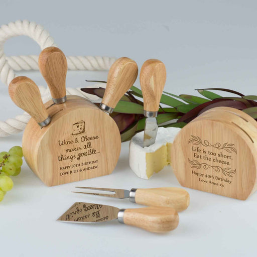Custom Designed Engraved Wooden Cheese Block Set Birthday Gift