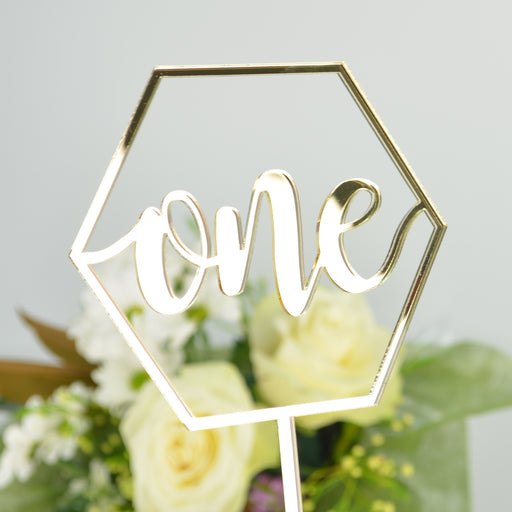 Mirror Gold Acrylic Hexagon 1st Birthday Cake Topper