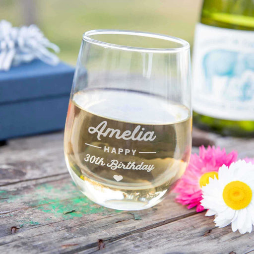 Customised Engraved Stemless Premium 460ml Wine Glass Birthday Present