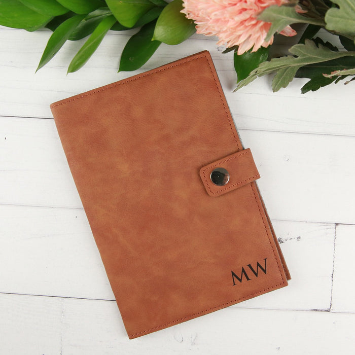 Personalised Engraved Monogrammed Tan Leatherette Birthday Passport Holder Present