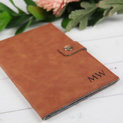 Customised Engraved Monogrammed Tan Leather Birthday Passport Holder Gift