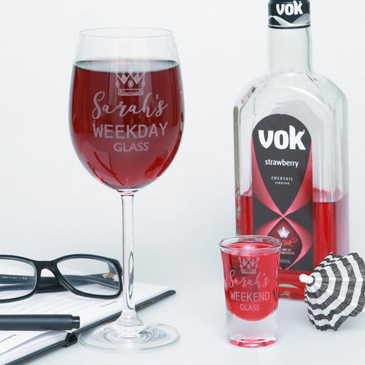 personalised Engraved Matching Birthday Wine Glass and Shot Glass Present