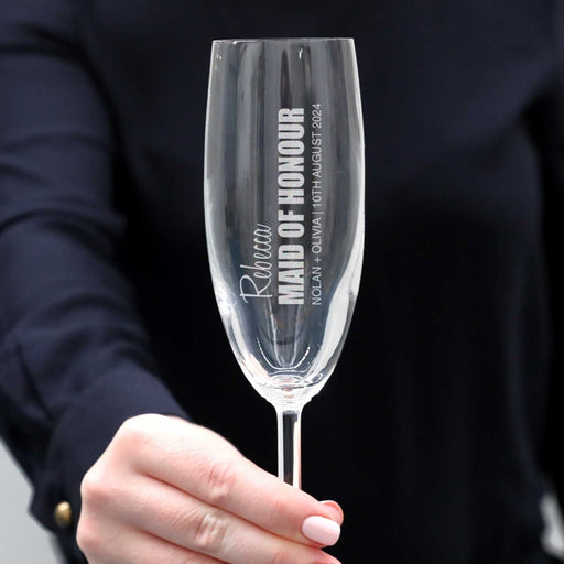 Personalised Engraved Wedding Bridesmaid Maid of Honour Bride Wedding Champagne Flutes Glasses Favours
