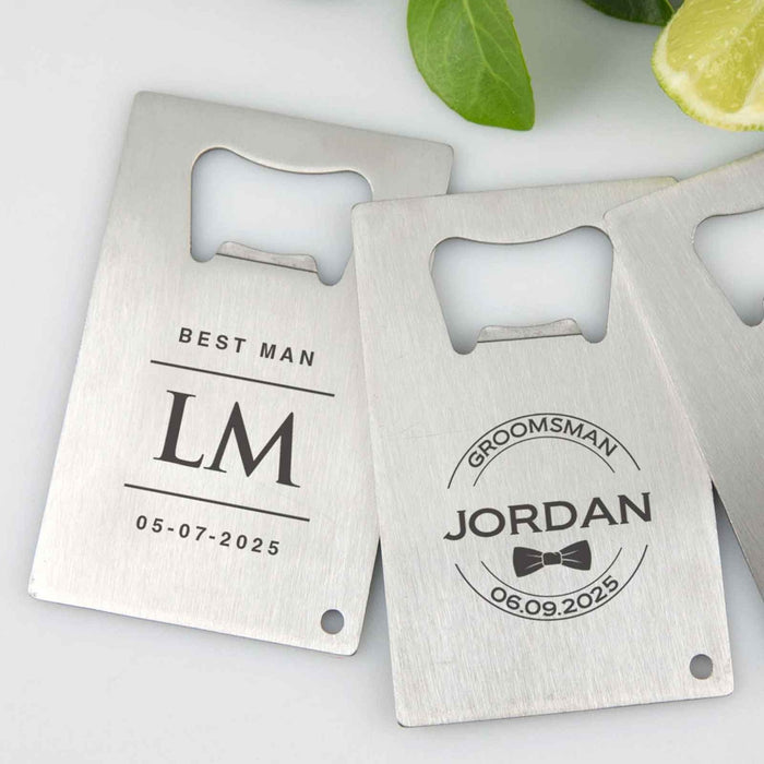 Personalised Engraved Groom, Best Man, Groomsman Credit Card Bottle Opener Favour