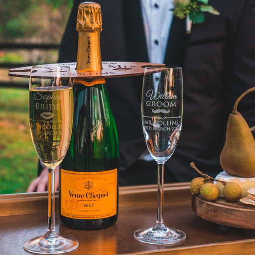 Bride and Groom Champagne Glass Butler Set