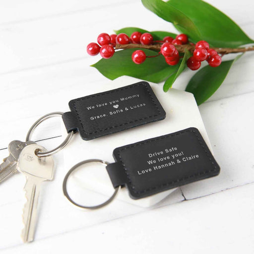 Customised Engraved black leatherette keying Christmas Gift