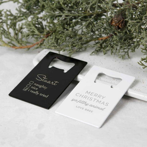 Custom Artwork Engraved Black or White Credit Card Beer Bottle Opener Christmas Present