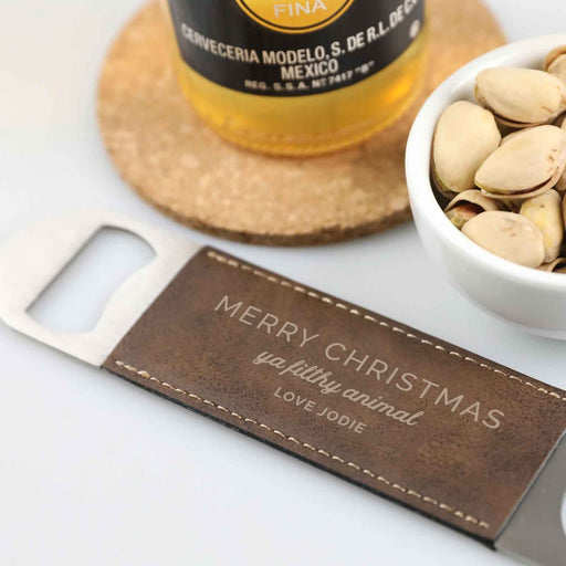 Customised Engraved Christmas Secret Santa Leather Bottle Opener