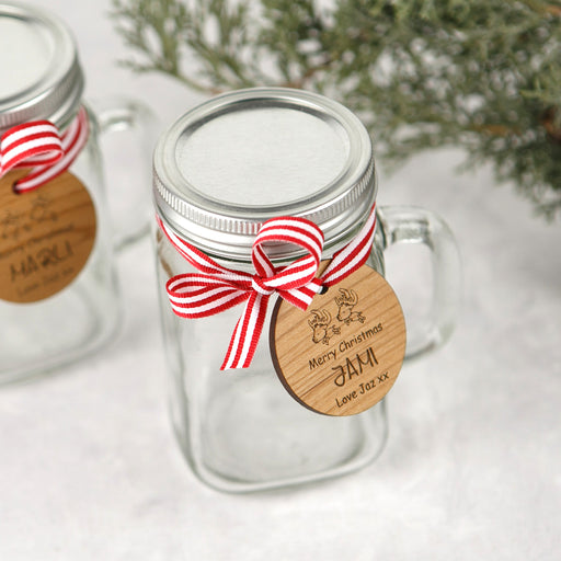 Personalised Engraved Wooden Christmas Tag Mason Jar Present