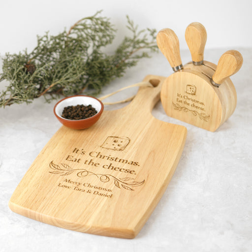 Personalised Engraved Christmas Paddle Chopping Board + BONUS Cheese Knife Set