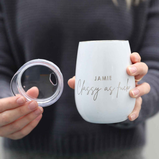 Customised Engraved Stemless White Wine Glass Sipper Inappropriate fanny Humorous Christmas Gift
