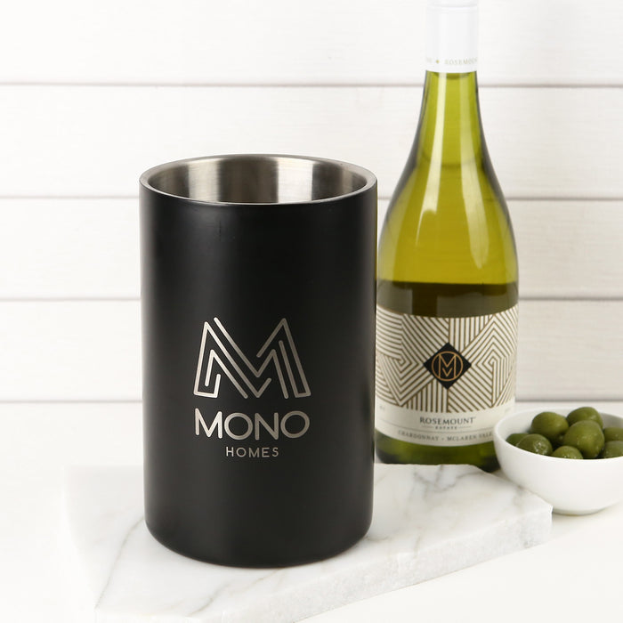 Personalised Engraved Corporate Matte Black Stainless Steel Wine Cooler