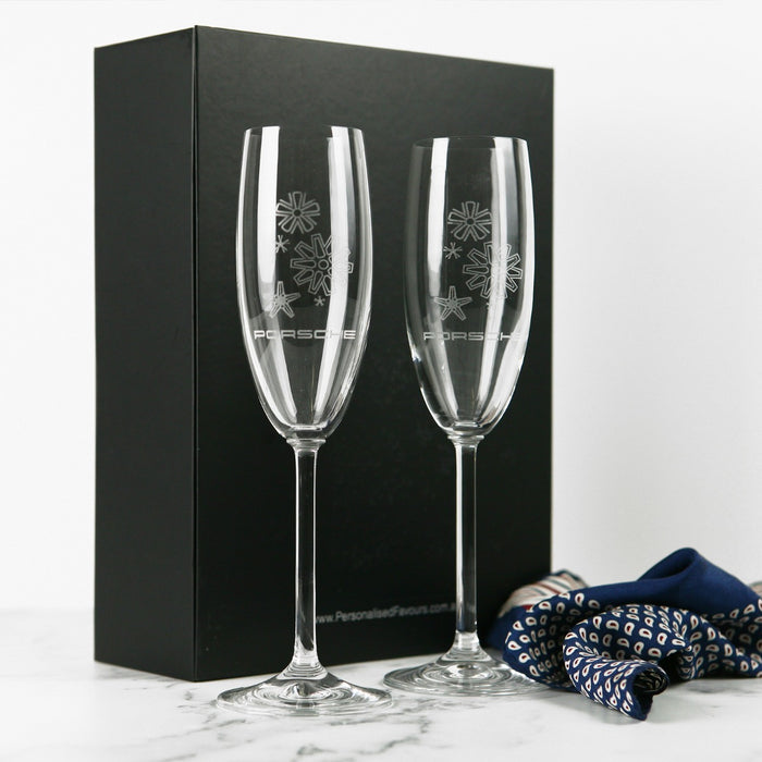 Personalised Engraved Corporate Premium European Champagne Glasses Flutes Black Gift Box Client Gift