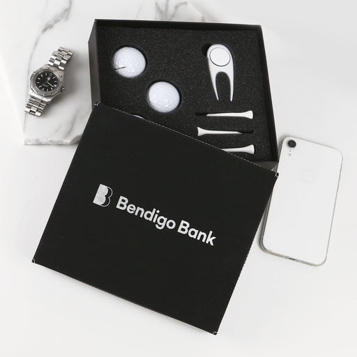 Customised Engraved Company Logo Black Leatherette Golf Gift Set Client Gift