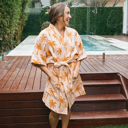 Customised Embroidered Palm Tree Short Sleeve Beach Robe - Sunset