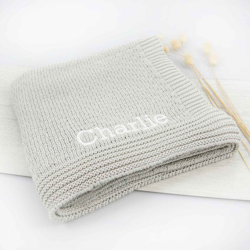 Personalised Embroidered 100% Cotton Knitted Grey Baby Blanket Christmas Present