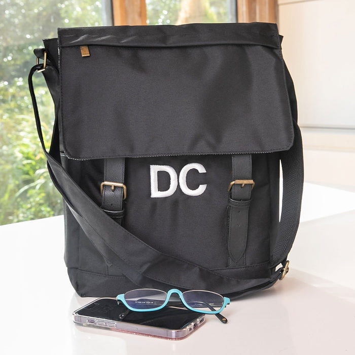Personalised Embroidered 15” Laptop Crossbody Messenger Bag - Black