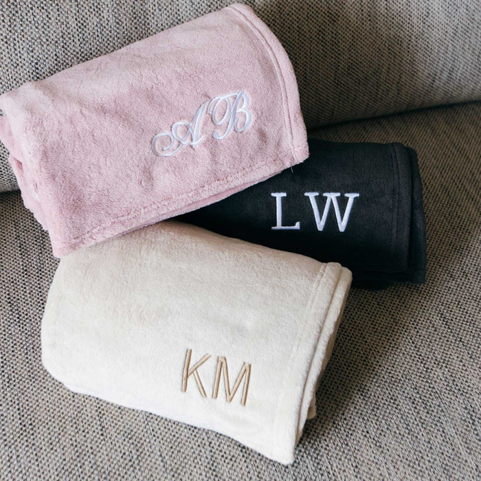 Personalised Embroidered Monogrammed Pink, Charcoal & Black Couch Throw Blanket