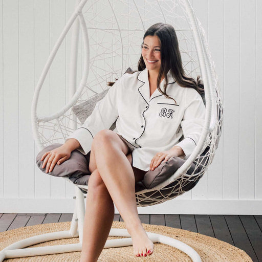 Personalised Embroidered White Satin Long Sleeve Boyfriend Shirt Christmas Gift