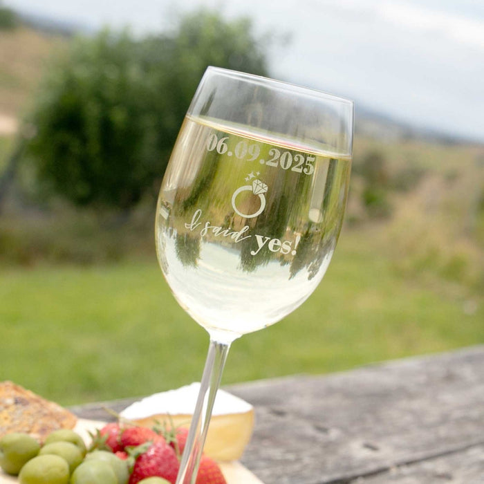 Custom designed Engraved Engagement Wine Glasses Present