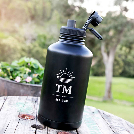 Customised Engraved Name Black Stainless Steel Water Bottle Christmas Gift