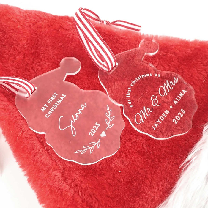 Customised Engraved Clear or Frosted Acrylic Santa Christmas Tree Decoration