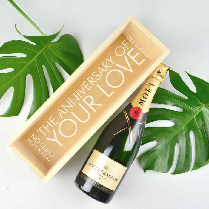 Personalised Engraved Anniversary Wooden Wine Box With acrylic lid